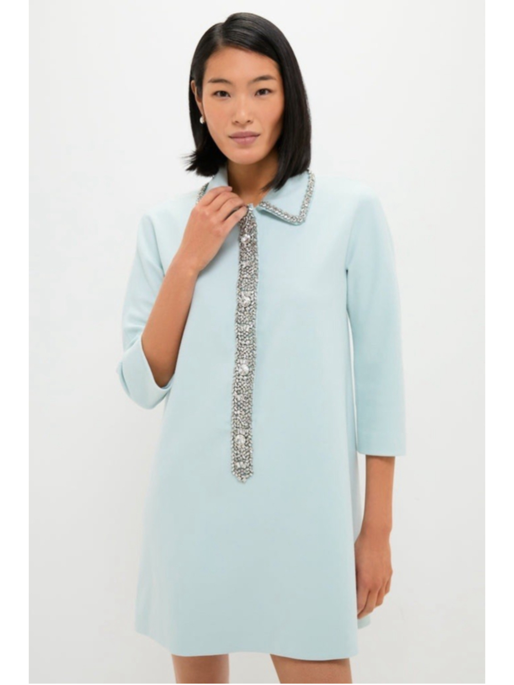 New Tuckernuck Ice Blue Embellished Nicola Mini Dress M Boxy Formal Classic